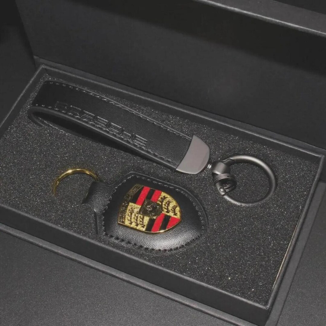 Porsche Leather Keychain Black Red Key Ring Gift Box - Etsy