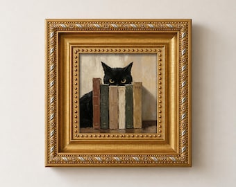 Small Black Cat Painting, Mini Hand Painted Oil Painting on Canvas, Cute Cat Art, Small Framed Cat Artwork, Unique Gift for Pet Lovers