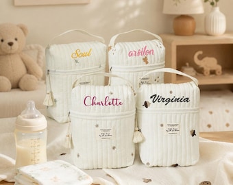 Bolsa personalizada para biberones, estuche para pañales con nombre bordado, organizador de viaje acolchado, regalo para baby shower