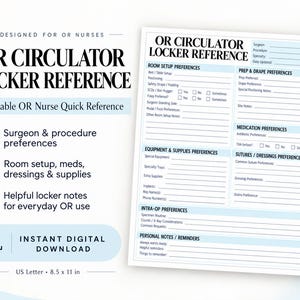 Preferensblad för operationssjuksköterska för cirkulationspumpen | Hjärnblad för operationssjuksköterska | Preferensblad för kirurgisk omvårdnad | Digital nedladdning | Kirurgens preferens