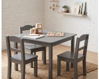 Wooden Kids Table and 4 Chairs Set, Toddler Activity Table for Arts, Crafts, Snack Time, Multi-Activity Play Table and Chairs for Children