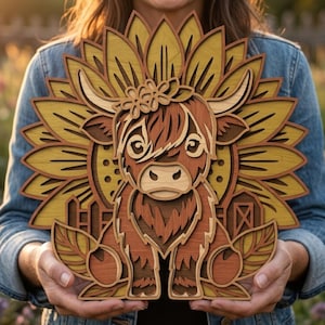 5-Multi Layer Highland Cow SVG DXF, CNC Laser Cut File (Digital Download)