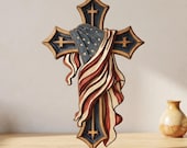 7-Multi Layer  Cross American Flag SVG DXF, CNC Laser Cut File (Digital Download)