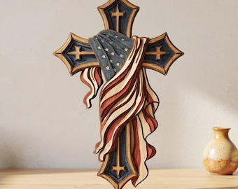 7-lagers kors amerikansk flagga SVG DXF, CNC laserskuren fil (digital nedladdning)