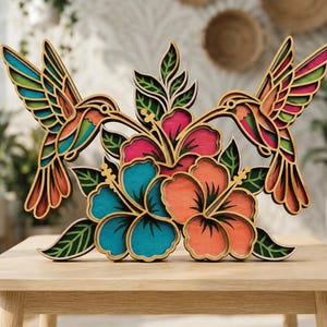7-Multi Layer Hummingbirds Pair SVG DXF, CNC Laser Cut File (Digital Download)