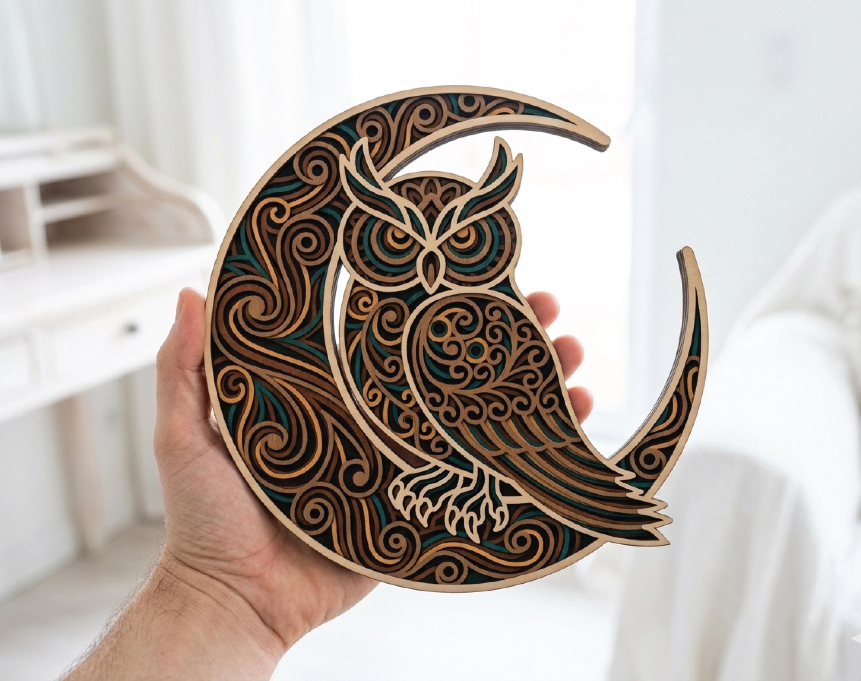 Layered Owl Mandala Wood Art &ndash; 6-Layer CNC Laser Cut Design (SVG, DXF)