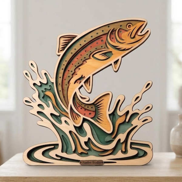 6 Layered Rainbow Trout Fish SVG DXF, CNC Laser Cut File (Digital Download)