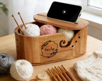 Custom Engraved Wooden Yarn Bowl – Knitting Crochet Storage,Mother's Day Gift