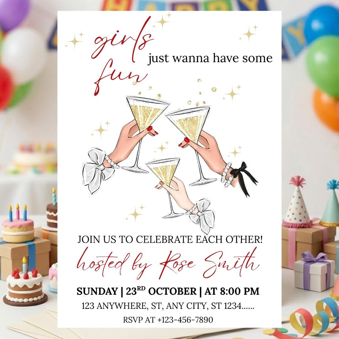 Girls Night Out Invitation Template, Pink Birthday Party Invite ...