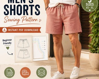 Men's Shorts Sewing Pattern | Beginner Friendly PDF Download (5 Sizes)
