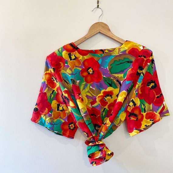 Vintage women's floral flower blouse colourful bri