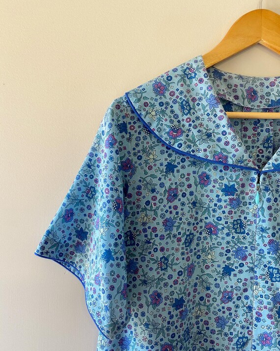 Vintage 1970s 1980s blue floral dress plus size pr