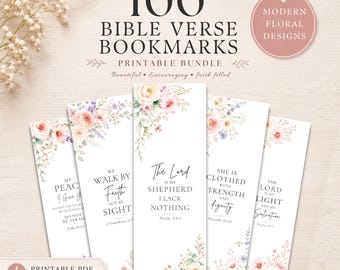100 bibelvers bokmärke utskrivbart bibelbokmärkespaket kristen skrift vildblomma bibelstudiegåva kyrkakvinnor PDF digital nedladdning