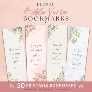 Segnalibri con versetti biblici floreali, regalo cristiano stampabile per donne, set di 50 segnalibri cristiani in formato PDF con incoraggiamento alla fede e alla preghiera.