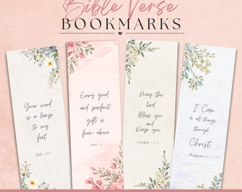 Floral Bible Verse Bookmarks Printable Christian Gift for Women Scripture Faith Encouragement Prayer Journal Set 50 christian bookmarks PDF