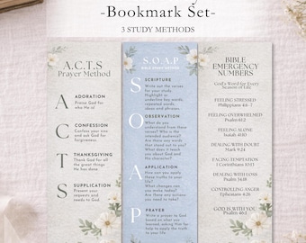 Marcapáginas imprimible para estudio bíblico SOAP, herramienta para diario de escritura cristiana, tarjeta del método de oración ACTS, inserto para planificador de fe, descarga instantánea en PDF.
