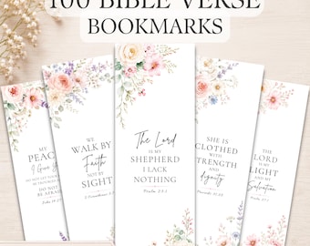 Lesezeichen mit 100 Bibelversen zum Ausdrucken – Bibel-Lesezeichen-Set mit christlichen Schriften – Geschenkidee für Frauen in der Gemeinde – PDF-Download