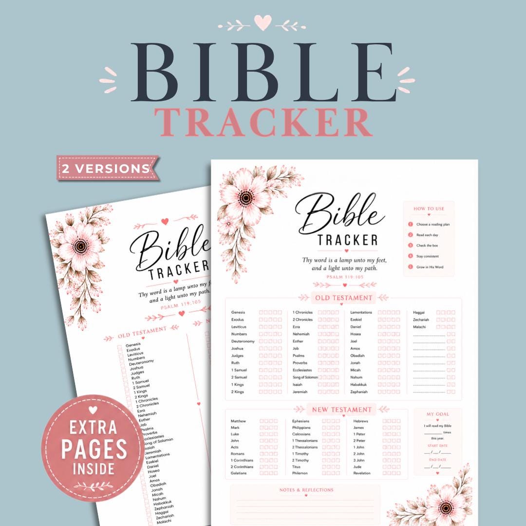 Bible Reading Tracker Printable Bible in a Year Checklist Christian Habit Tracker for Women ...
