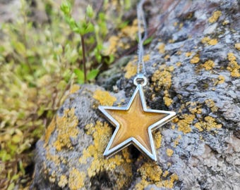Handmade Epoxy Resin Star Pendant Necklace, Minimalist Silver Tone Frame