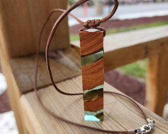 Handmade Wood Resin Necklace, Nature Inspired Pendant, Green Resin Jewelry