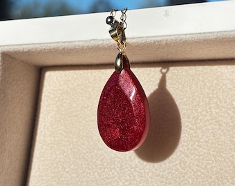 Red Resin Necklace Gift for Her, Handmade Teardrop Pendant, Meaningful Jewelry Gift