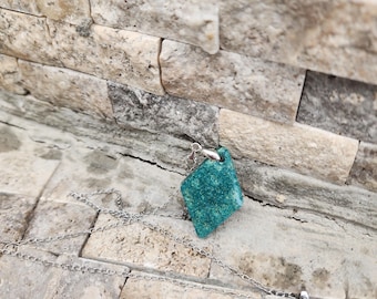 Green Diamond Necklace Gift for Her, Handmade Resin Pendant, Forest Inspired Jewelry