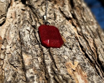 Red Resin Pendant Necklace for Her, Handmade Jewelry, Elegant Minimalist Necklace