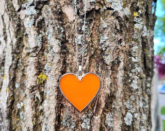 Meaningful Orange Heart Pendant, Handmade Epoxy Jewelry, Heart Necklace Gift for Her