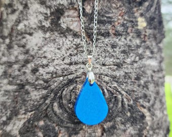 Teardrop Resin Pendant, Modern Silver Chain Jewelry, Ocean Jewelry Gift for Her