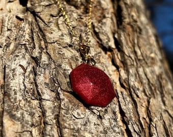 Red Pearlescent Necklace Gift for Her, Handmade Resin Pendant, Meaningful Red Jewelry