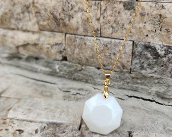 White Geometric Necklace Gift for Her, Handmade Resin Pendant, Elegant Everyday Necklace