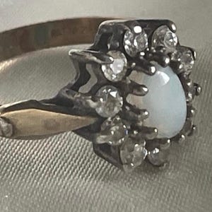 Vintage 9 Karat Silber Opal und natürlicher Diamant Cluster-Ring mit Stempel
