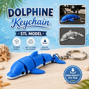 Llavero de delfín (archivos STL y 3MF) / Juguete flexible articulado para impresión 3D / Lindo llavero de animal / Fácil de imprimir (sin soportes) / Descarga instantánea