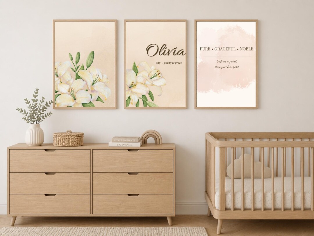 Personalized Baby Girl Name Print Set of 3, Custom Nursery Wall Art ...