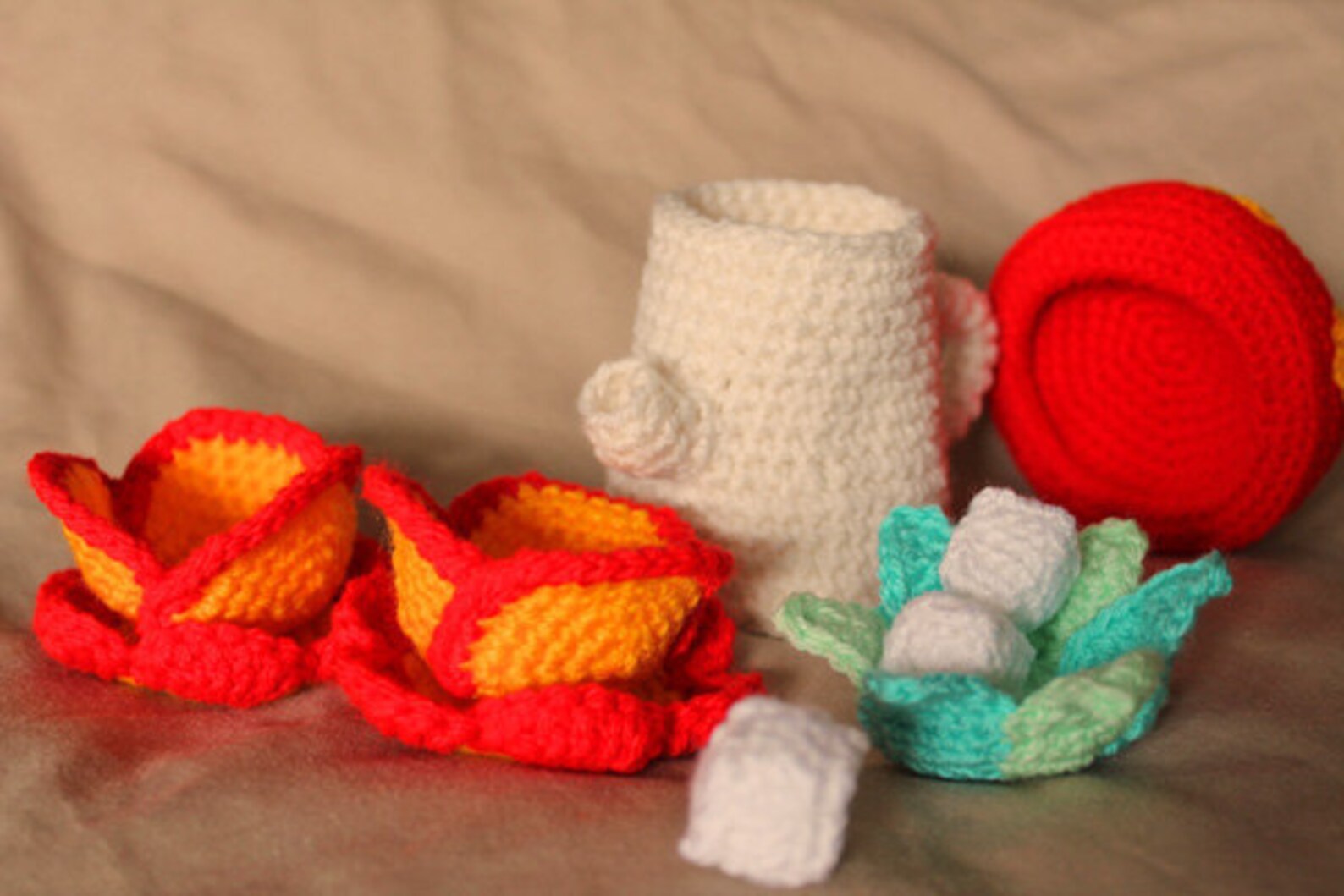 Crochet Tea Set Mushroom Teapot Flower Cups Leaf Sugar Bowl Etsy