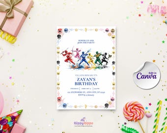 Power Rangers Birthday Invitation – Editable Superhero Party Invite (Digital Download)
