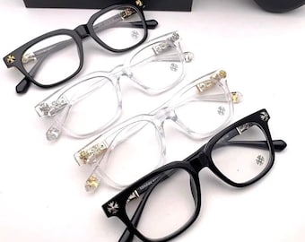 Chrome Hearts Cox Ucker Glasses Frame, Luxury Gothic Eyewear, Premium Square Acetate Fleur-de-lis Designer Frames