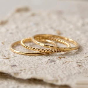 925 Sterling Silver Stacking Ring Set for Women, Minimalist Hammered and Twisted Bands, Thin Rings, Dainty Jewelry Gift for Her, Set of 3