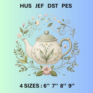 Lily of the Valley Teapot Embroidery Design Cottagecore Floral Tea Pot Digital Download