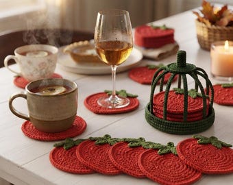 Crochet Pumpkin Coaster Set Pattern, 8 Coasters Transform to 3D Pumpkin (Digital PDF)