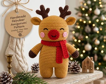 Reindeer Amigurumi Crochet Pattern, Christmas Plush Tutorial, Beginner Friendly (Digital Download)