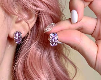 Pendientes de aro morados con colgante personalizado, pendientes sencillos con colgante de diamantes, pendientes de aro elegantes y sofisticados, regalos de Navidad.