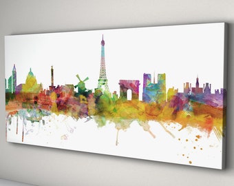 Paris Skyline Canvas, Paris France Cityscape Box Canvas Art Print (986)