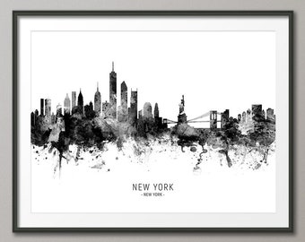 Poster Panorama New York City Skyline Black /& White Statue of Liberty Art Print