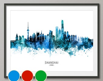 Painting Illustration Cityscape Shanghai China Traffic Street Bus Framed Print