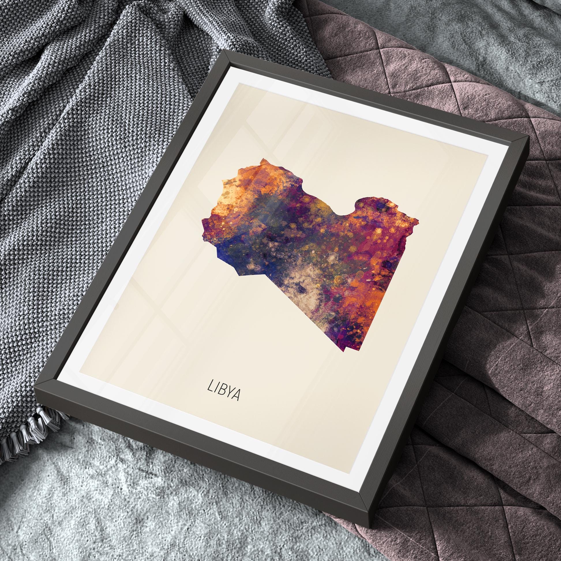 Libya Map, Watercolour Painting Art Print Poster, Portrait - MX (10873 ...