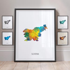 Slovenia Map, Watercolour Painting Art Print Poster MX (10936)