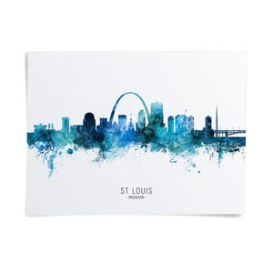 the skyline of St. Louis, Missouri, with the iconic Gateway Arch and other notable structures in the background.
