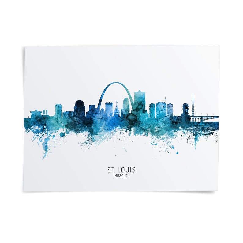 the skyline of St. Louis, Missouri, with the iconic Gateway Arch and other notable structures in the background.