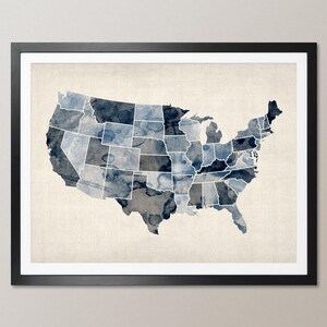 Aquarelle, carte des Etats-Unis, impression d'art (528)